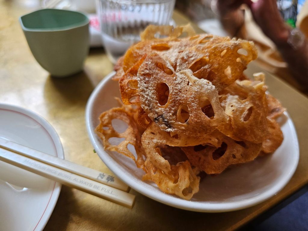 lotus chips on a white dish